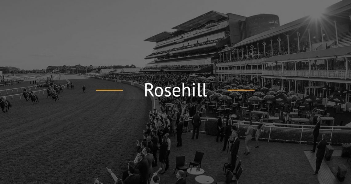Rosehill horse racing track with rosehill text