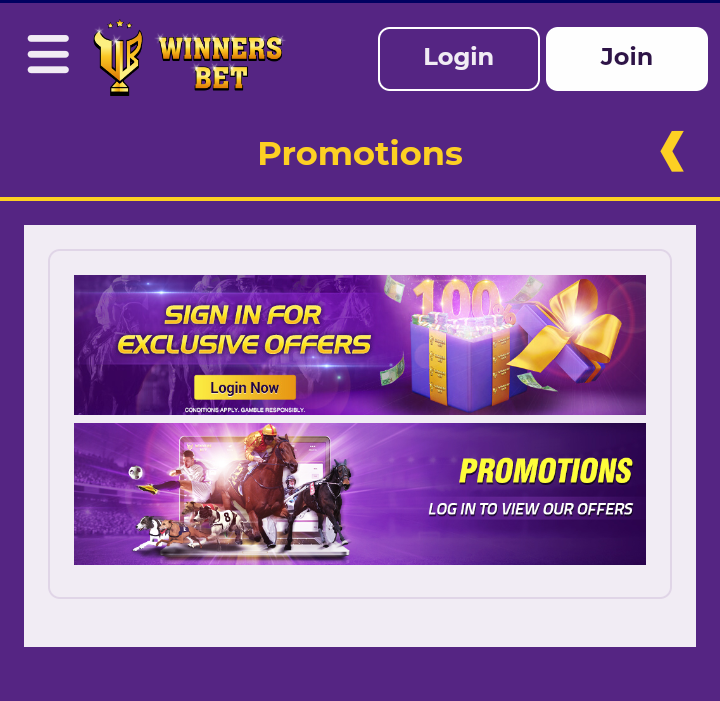 WinnersBet Promotions Page