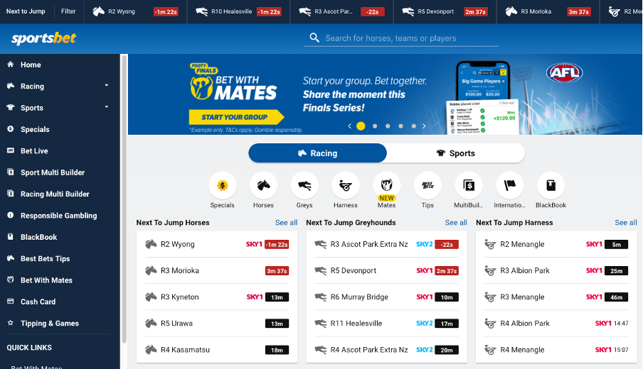 Sportsbet layout