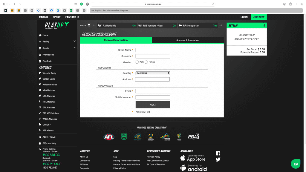 PlayUp Sign Up Process