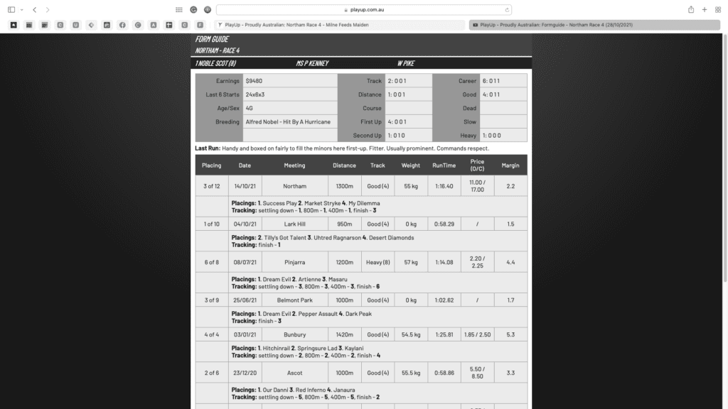 PlayUp form guide