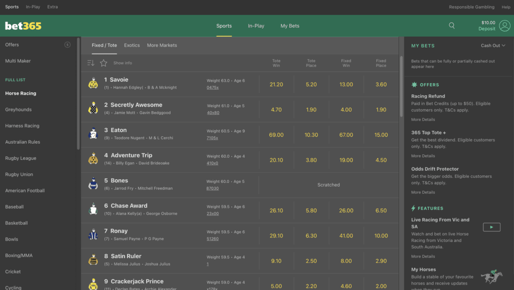 Bet365 placing a bet horses