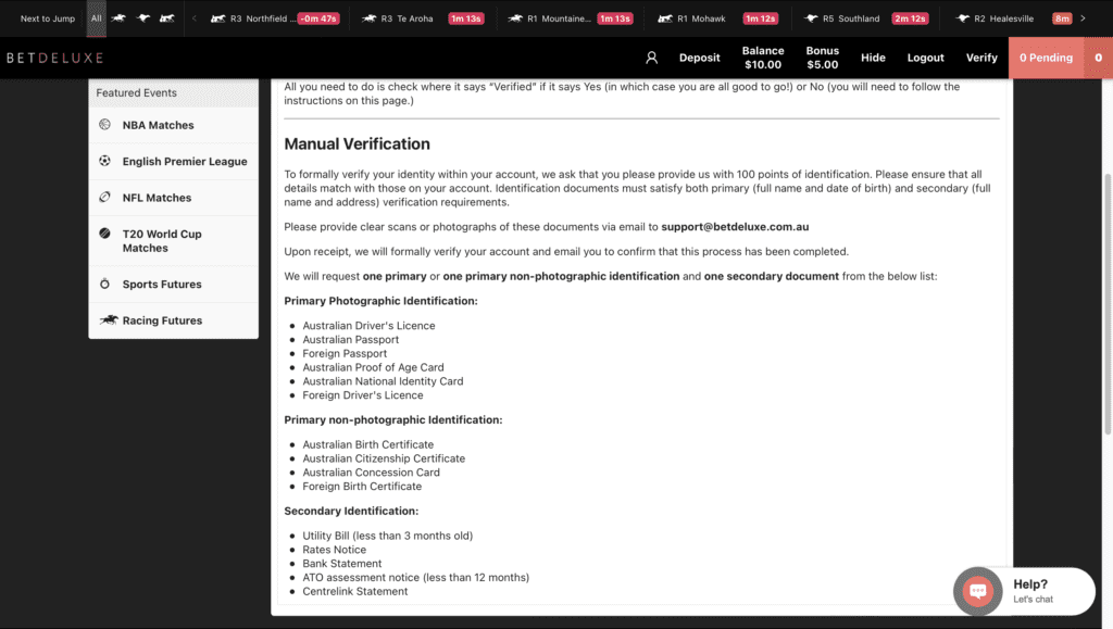 BetDeluxe ID Manual Verification