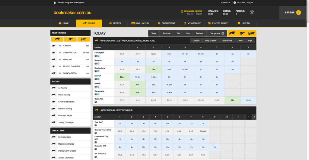 Bookmaker horse racing page