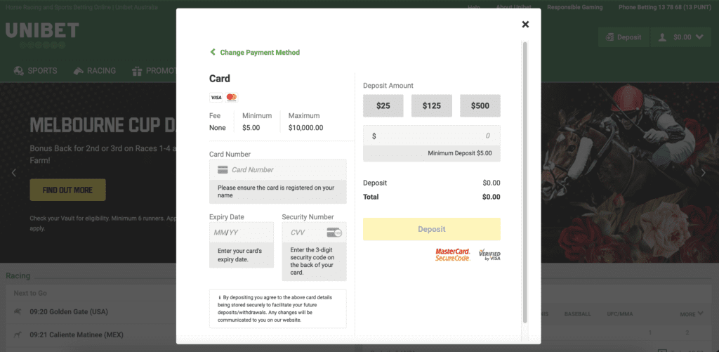 Unibet Depositing funds