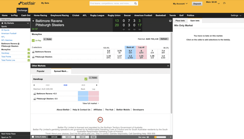 Betfair Live in play betting