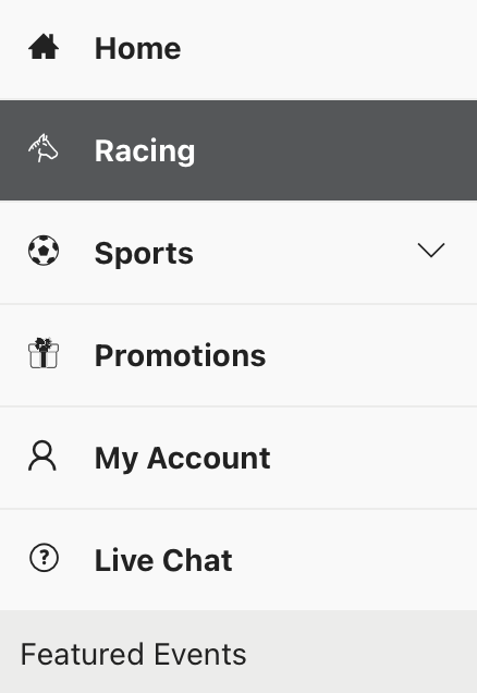 RealBookie Racing and Sports Menu