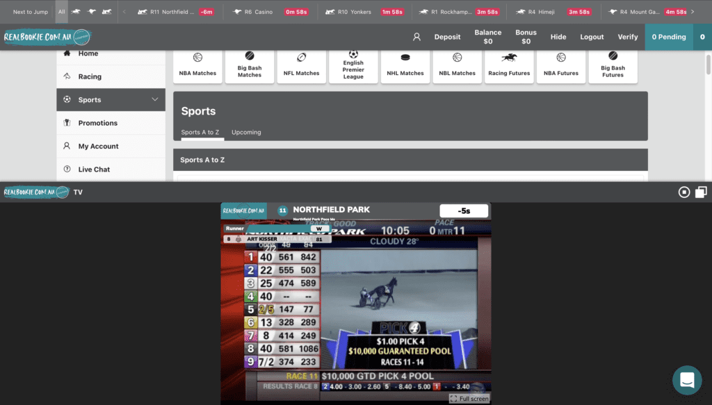 RealBookie TV In-Screen