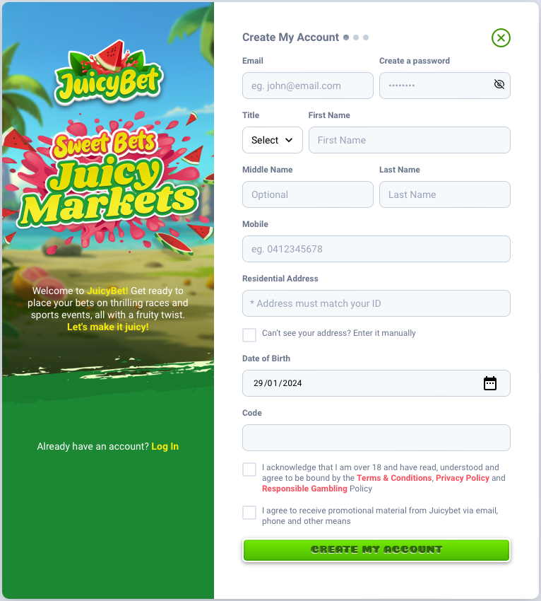 Juicy Bet Sign Up